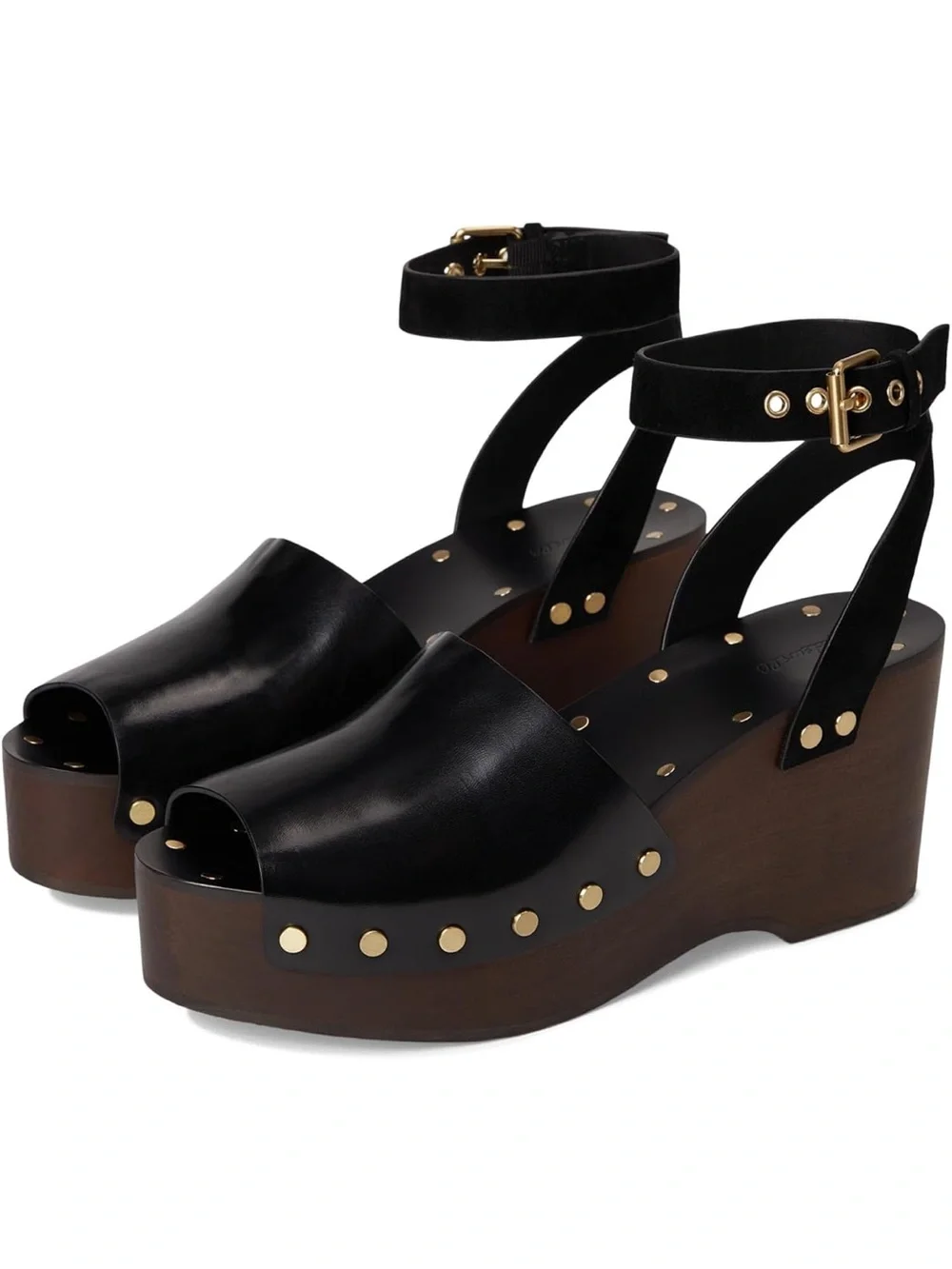 Black Platform Clog Sandals with Stud Detail - Women Size 7.5